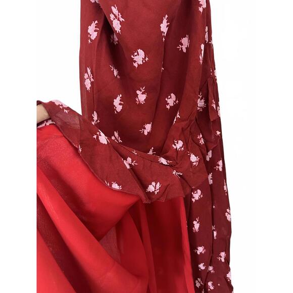 Topshop Sheer Drape Midi Dress Red Cowl Neck Maxi Dress with Slit Burgundy NWT 2 - Picture 5 of 7
